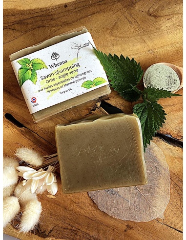 Barre de savon shampoing à l'ortie et à l'argile verte