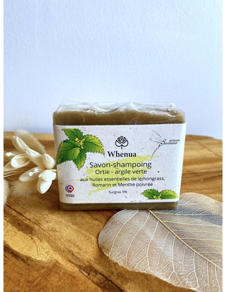 Barre de savon shampoing à l'ortie et à l'argile verte